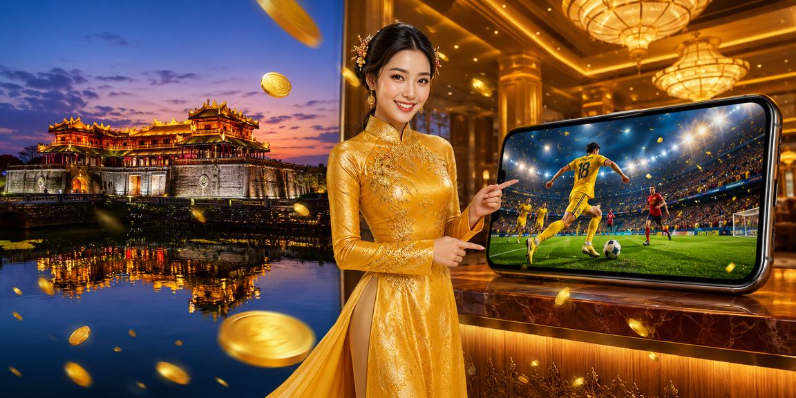Người dùng Huế trong trang phục áo dài xem kèo trên điện thoại di động